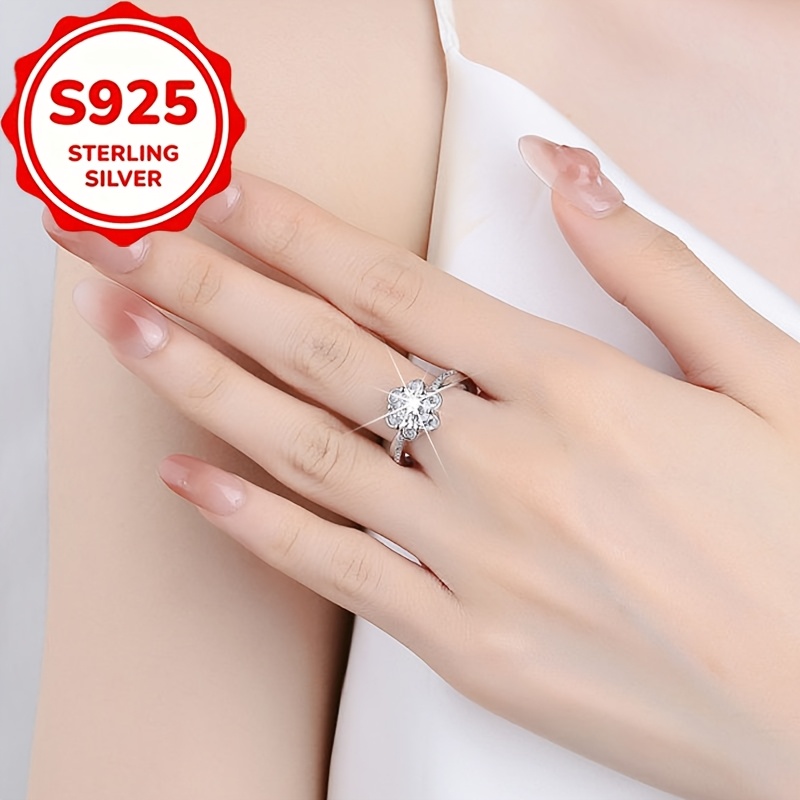 S925 Silver Sunflower Claws Zirconia Open Ring